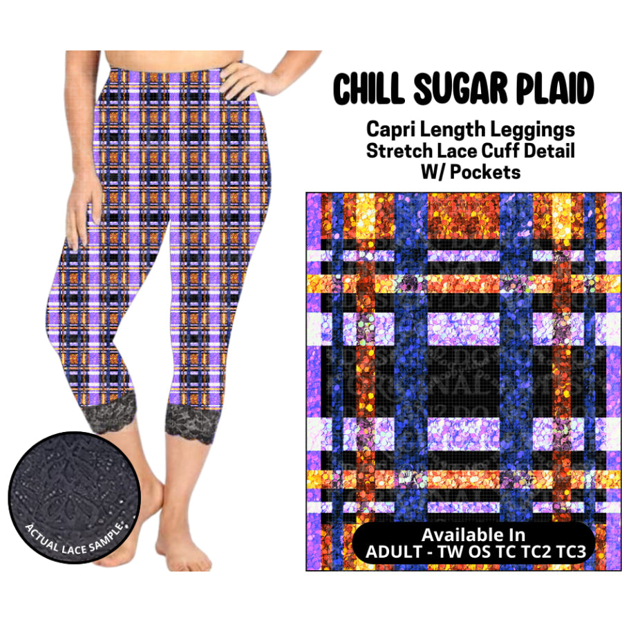 Preorder Custom Lace Cuff Capri Leggings - Chill Sugar Plaid - Closes 12 May - ETA early Sep 2025 Leggings