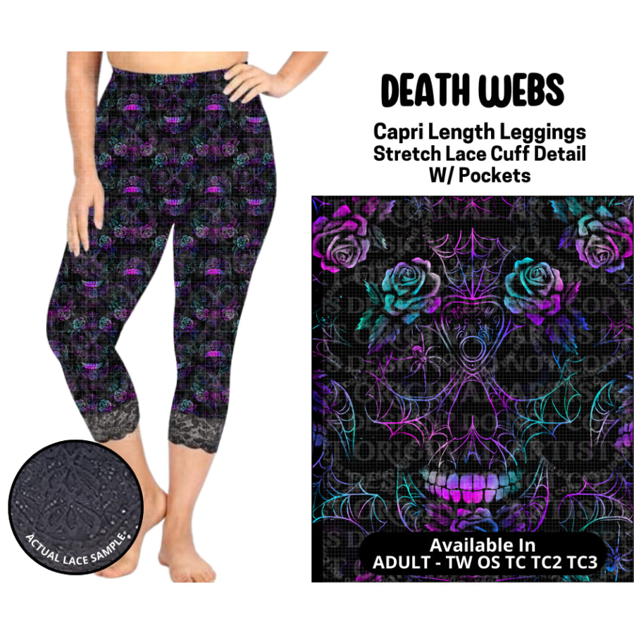 Preorder Custom Lace Cuff Capri Leggings - Death Webs - Closes 12 May - ETA early Sep 2025 Leggings