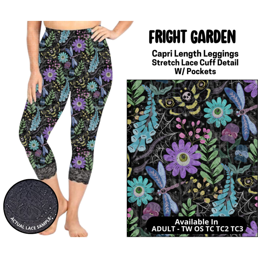 Preorder Custom Lace Cuff Capri Leggings - Fright Garden - Closes 12 May - ETA early Sep 2025 Leggings