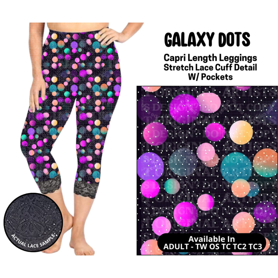 Preorder Custom Lace Cuff Capri Leggings - Galaxy Dots - Closes 12 May - ETA early Sep 2025 Leggings