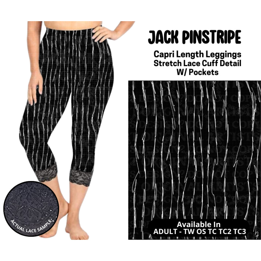 Preorder Custom Lace Cuff Capri Leggings - Jack Pinstripe - Closes 12 May - ETA early Sep 2025 Leggings