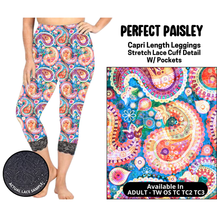 Preorder Custom Lace Cuff Capri Leggings - Perfect Paisley - Closes 12 May - ETA early Sep 2025 Leggings
