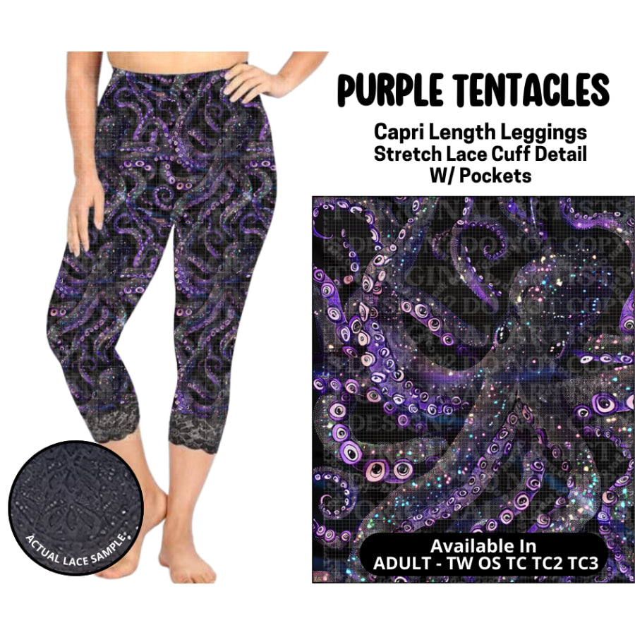 Preorder Custom Lace Cuff Capri Leggings - Purple Tentacles - Closes 12 May - ETA early Sep 2025 Leggings