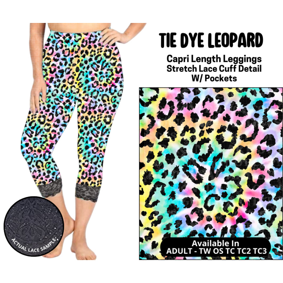 Preorder Custom Lace Cuff Capri Leggings - Tie Dye Leopard - Closes 12 May - ETA early Sep 2025 Leggings
