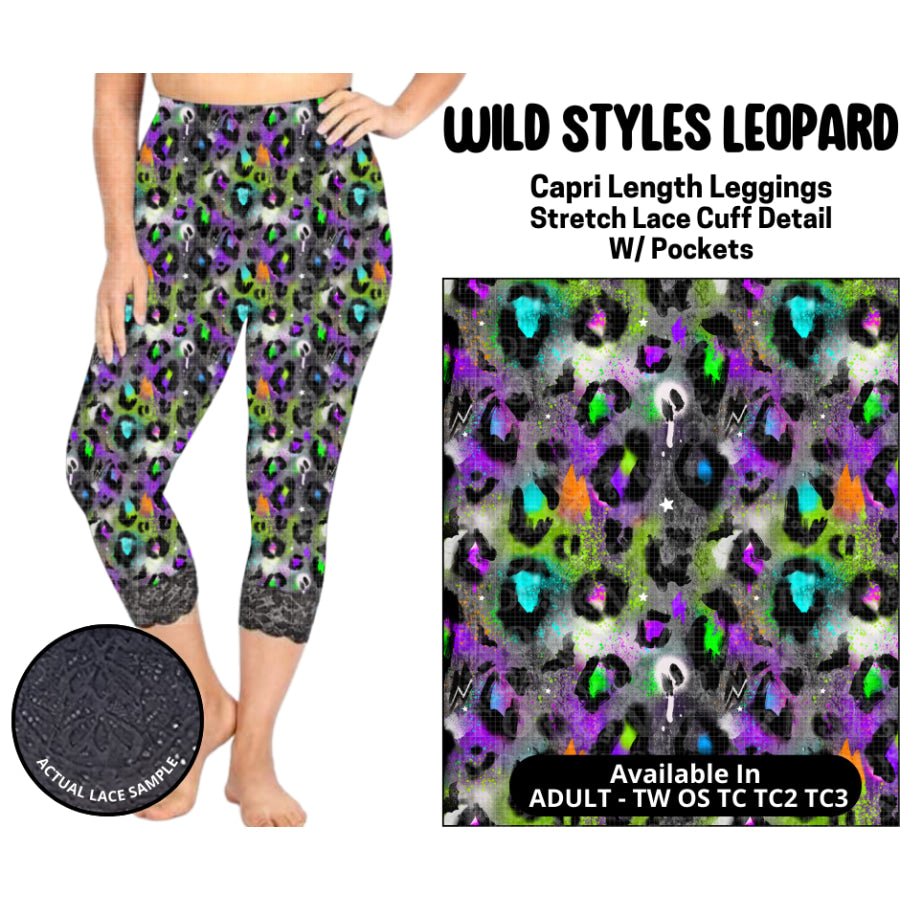 Preorder Custom Lace Cuff Capri Leggings - Wild Styles Leopard - Closes 12 May - ETA early Sep 2025 Leggings
