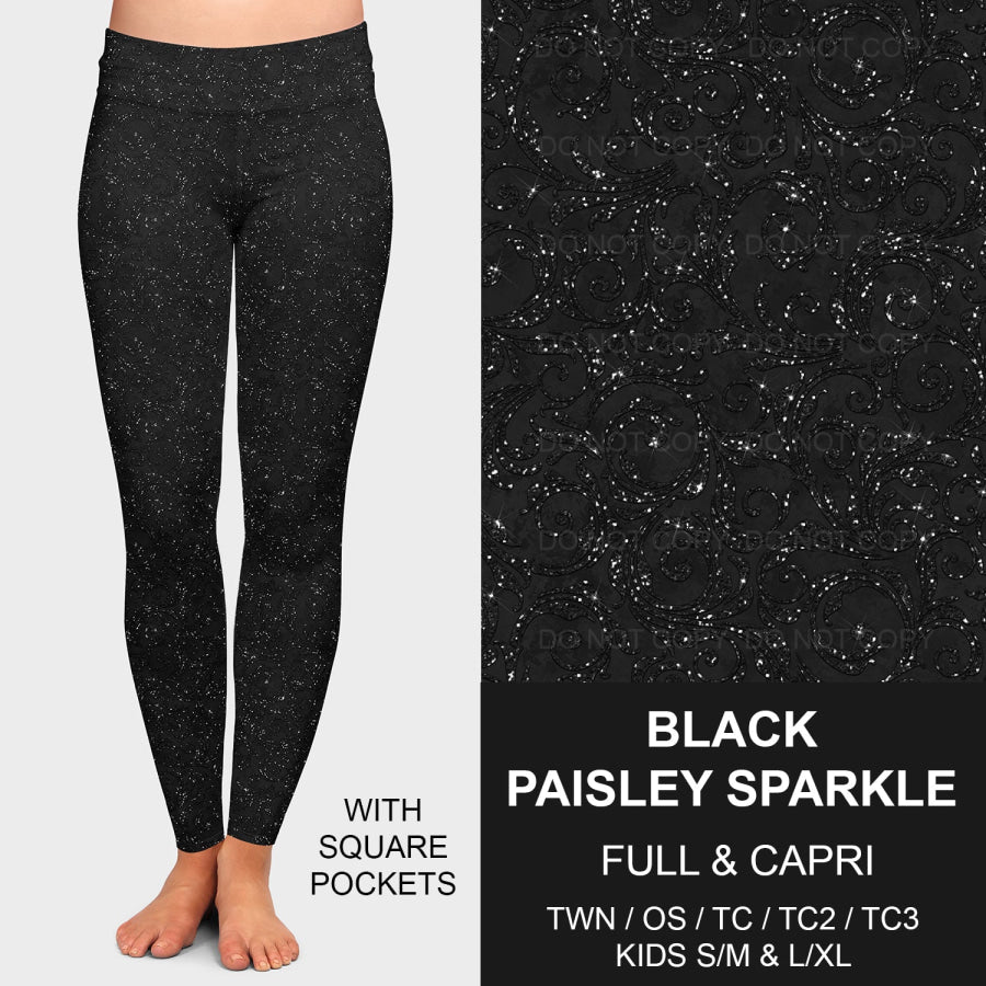 PREORDER Custom Leggings - Black Paisley Sparkle - Closes 23 Jan - ETA late Apr 2025 Leggings