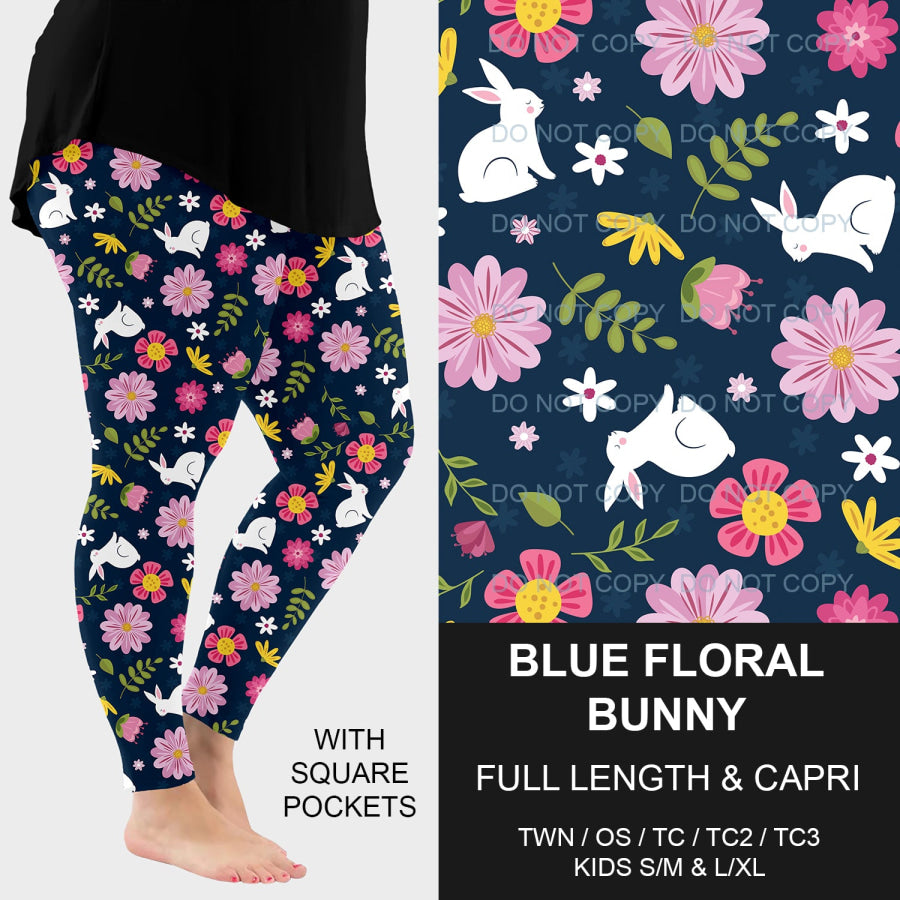 PREORDER Custom Leggings - Blue Floral Bunny - Closes 11 Feb - ETA late Apr 2025 Leggings