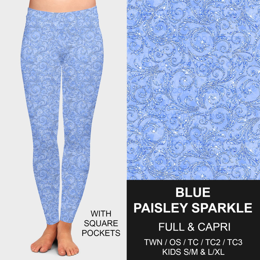 PREORDER Custom Leggings - Blue Paisley Sparkle - Closes 23 Jan - ETA late Apr 2025 Leggings