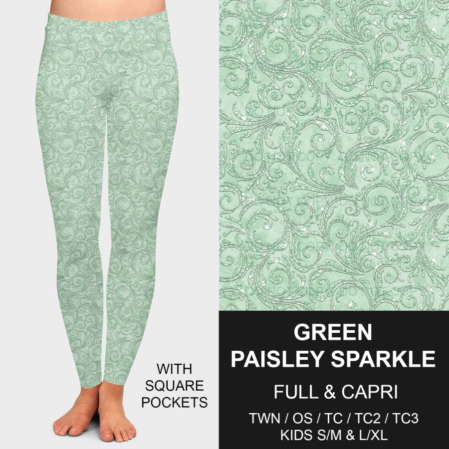 PREORDER Custom Leggings - Green Paisley Sparkle - Closes 23 Jan - ETA late Apr 2025 Leggings