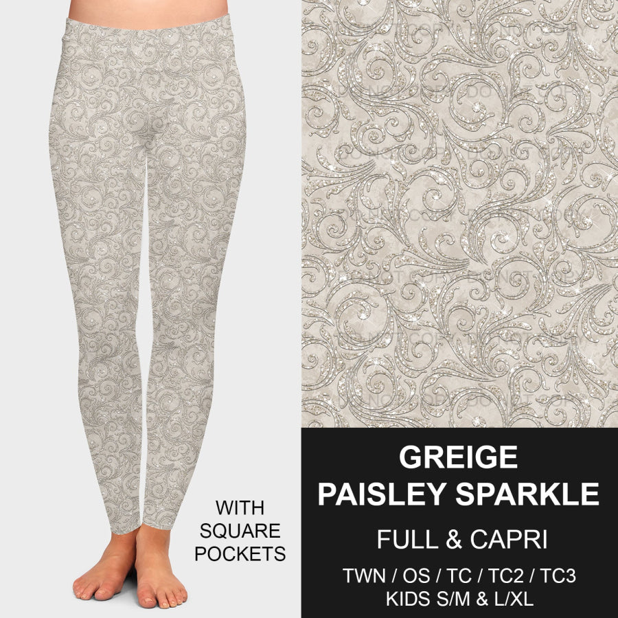 PREORDER Custom Leggings - Greige Paisley Sparkle - Closes 23 Jan - ETA late Apr 2025 Leggings