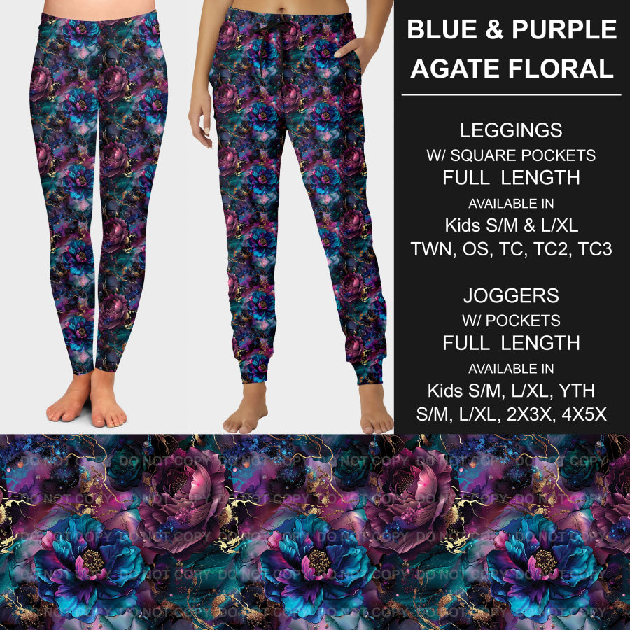 PREORDER Custom Leggings / Joggers - Blue and Purple Agate Floral - Closes 7 Jan - ETA late Apr 2025 Loungewear