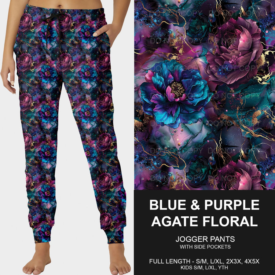 PREORDER Custom Leggings / Joggers - Blue and Purple Agate Floral - Closes 7 Jan - ETA late Apr 2025 Loungewear