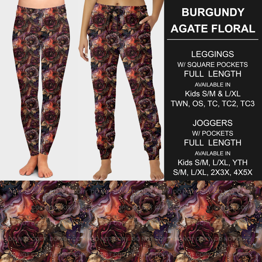 PREORDER Custom Leggings / Joggers - Burgundy Agate Floral - Closes 7 Jan - ETA late Apr 2025 Loungewear