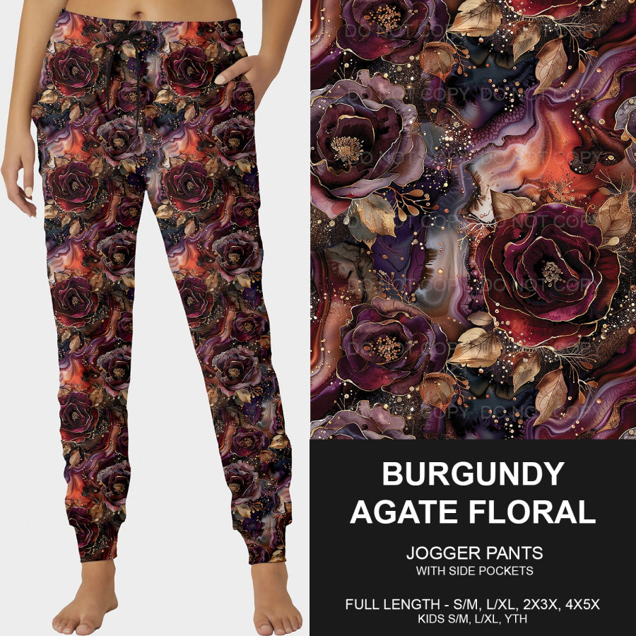 PREORDER Custom Leggings / Joggers - Burgundy Agate Floral - Closes 7 Jan - ETA late Apr 2025 Loungewear