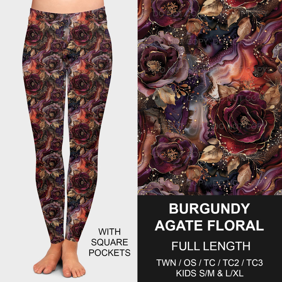 PREORDER Custom Leggings / Joggers - Burgundy Agate Floral - Closes 7 Jan - ETA late Apr 2025 Loungewear