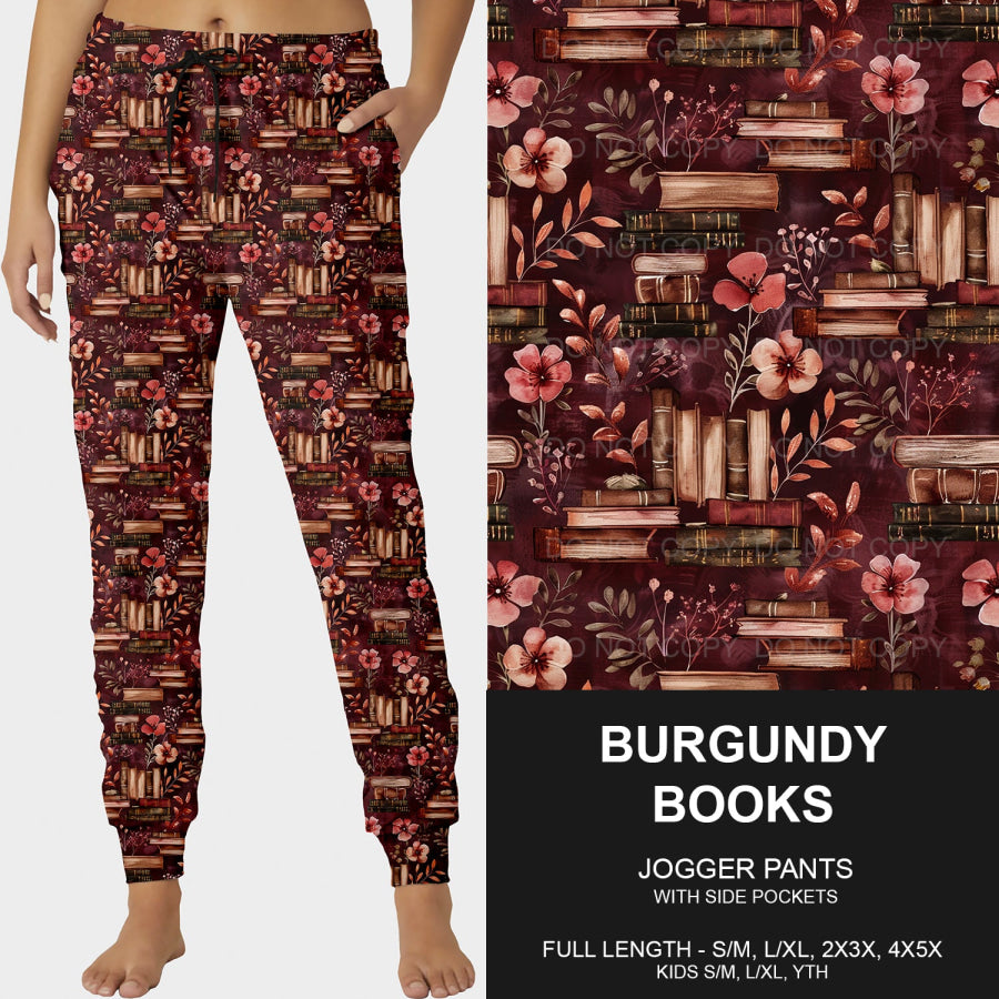 PREORDER Custom Leggings / Joggers - Burgundy Books - Closes 7 Jan - ETA late Apr 2025 Loungewear