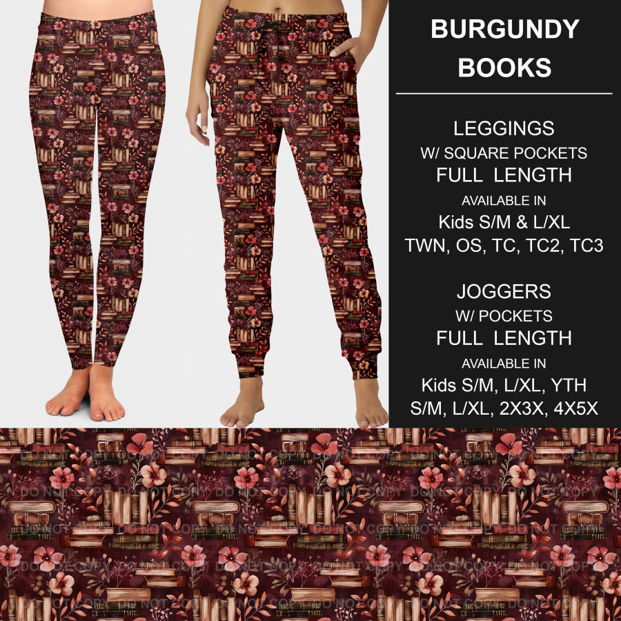 PREORDER Custom Leggings / Joggers - Burgundy Books - Closes 7 Jan - ETA late Apr 2025 Loungewear