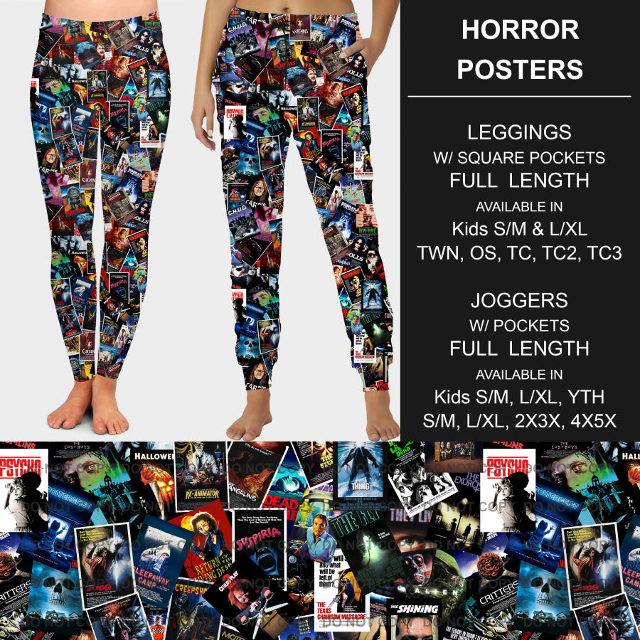 PREORDER Custom Leggings / Joggers - Horror Posters - Closes 26 Sep - ETA mid Dec 2024 Loungewear