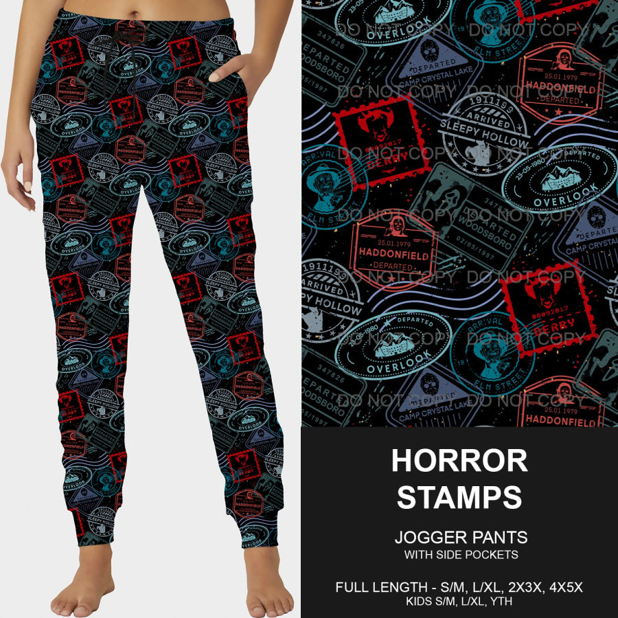 PREORDER Custom Leggings / Joggers - Horror Stamps - Closes 26 Sep - ETA mid Dec 2024 Loungewear