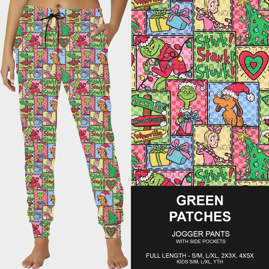 PREORDER Custom Leggings / Joggers / Loungers - Green Patches - Closes 17 Sep - ETA early Dec 2024 Loungewear