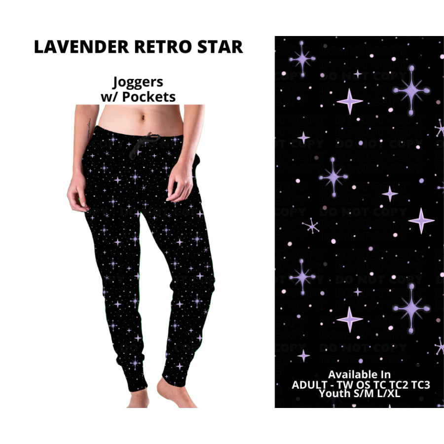 PREORDER Custom Leggings / Joggers / Loungers / Hoodies - Lavender Retro Star - Closes 8 Jul - ETA early Nov 2024 Leggings