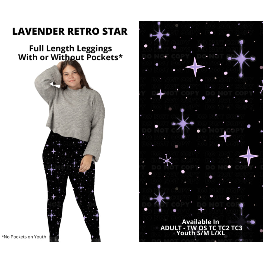 PREORDER Custom Leggings / Joggers / Loungers / Hoodies - Lavender Retro Star - Closes 8 Jul - ETA early Nov 2024 Leggings