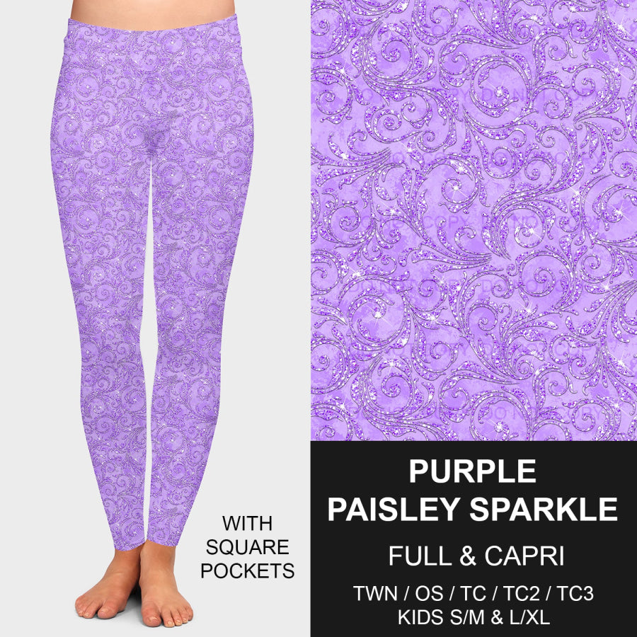 PREORDER Custom Leggings - Purple Paisley Sparkle - Closes 23 Jan - ETA late Apr 2025 Leggings