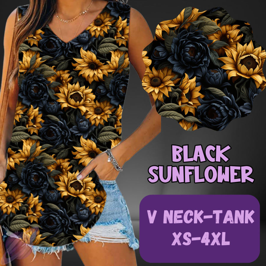 PREORDER Custom Leggings / Tanks / Tunics - Black Sunflower - Closes 25 May - ETA late Aug 2025 Leggings
