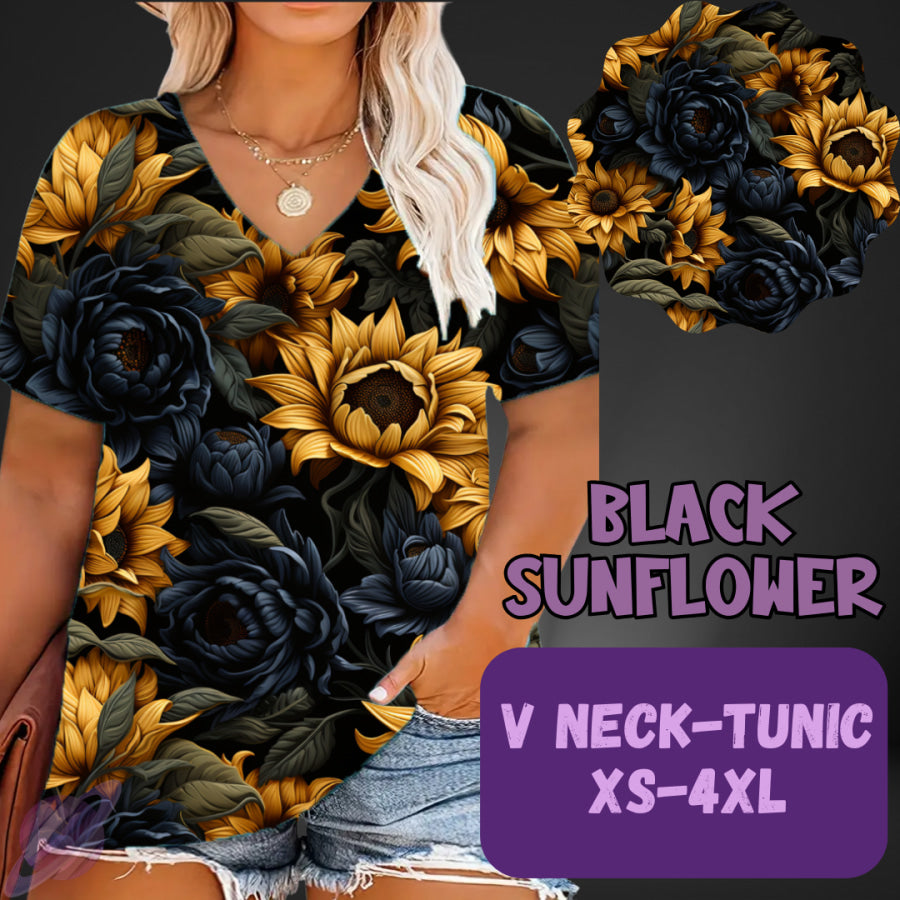PREORDER Custom Leggings / Tanks / Tunics - Black Sunflower - Closes 25 May - ETA late Aug 2025 Leggings