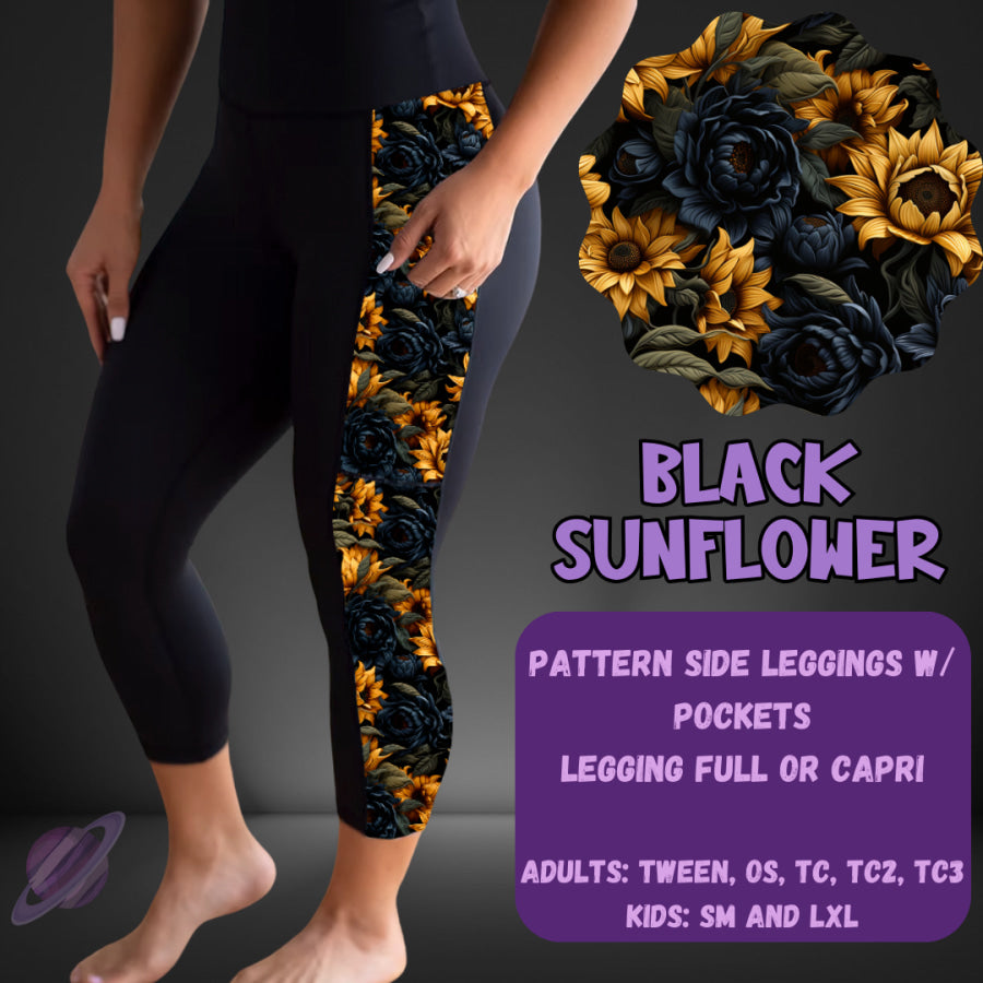 PREORDER Custom Leggings / Tanks / Tunics - Black Sunflower - Closes 25 May - ETA late Aug 2025 Leggings