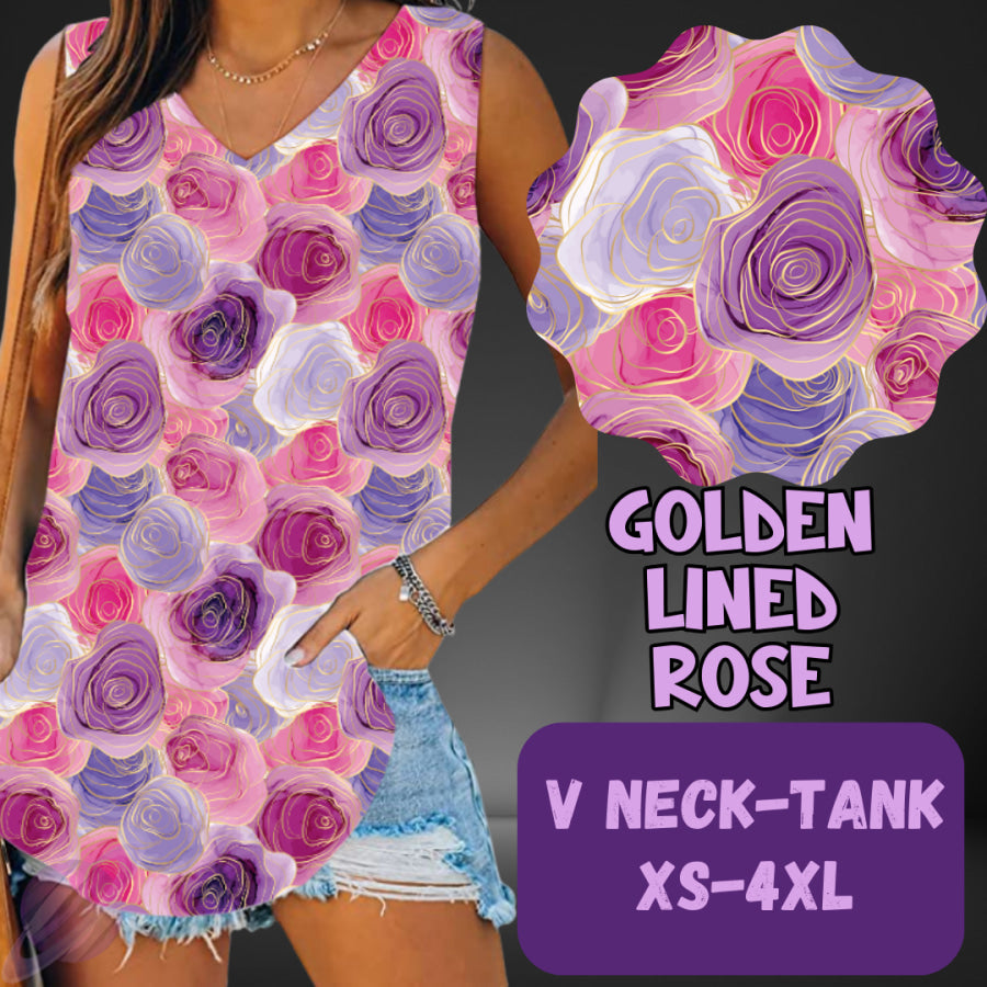 PREORDER Custom Leggings / Tanks / Tunics - Golden Lined Rose - Closes 25 May - ETA late Aug 2025 Leggings