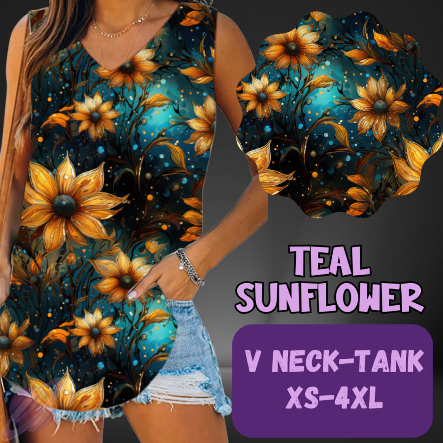 PREORDER Custom Leggings / Tanks / Tunics - Teal Sunflower - Closes 25 May - ETA late Aug 2025 Leggings