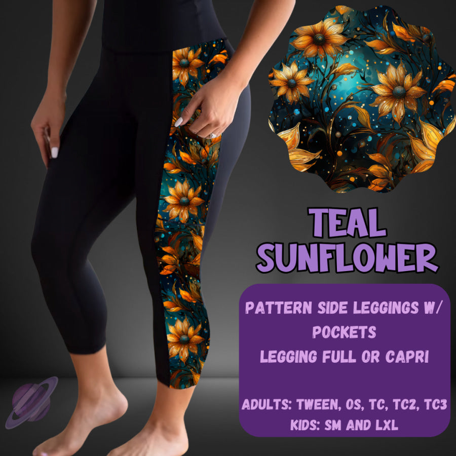 PREORDER Custom Leggings / Tanks / Tunics - Teal Sunflower - Closes 25 May - ETA late Aug 2025 Leggings