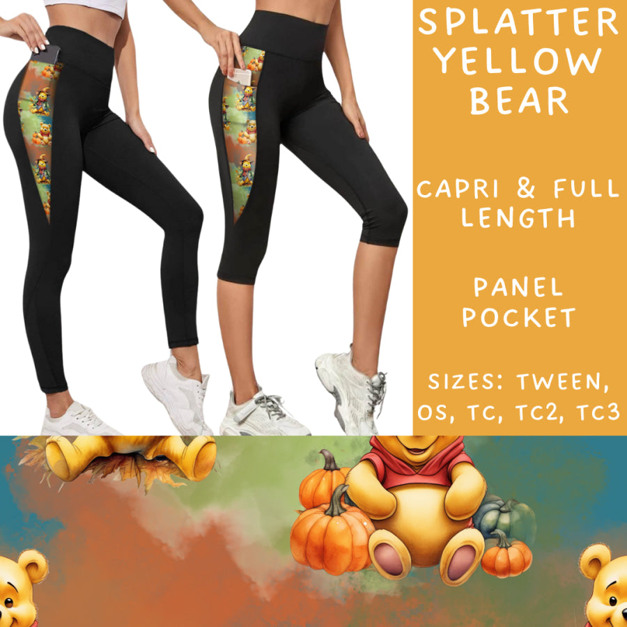 Preorder Custom Panel Pocket Leggings / Tunics - Splatter Yellow Bear - Closes 8 Oct - ETA late Dec 2024 Leggings