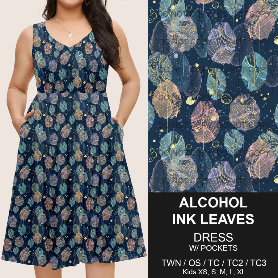 Preorder Custom Pocket Dresses - Alcohol Ink Leaves - Closes 14 Mar - ETA mid Jun 2025 Dresses