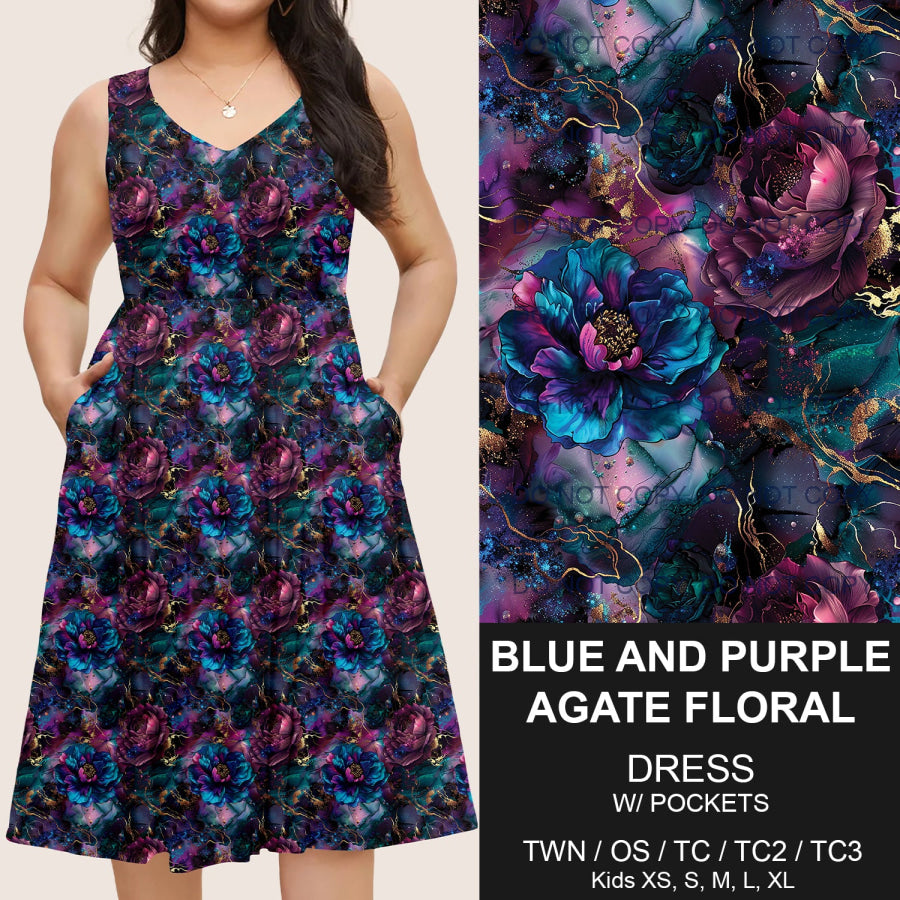 Preorder Custom Pocket Dresses - Blue and Purple Agate Floral - Closes 14 Mar - ETA mid Jun 2025 Dresses