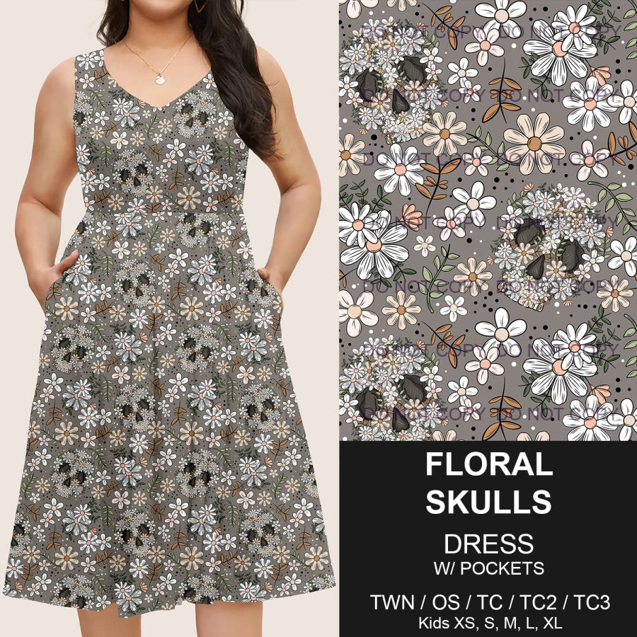 Preorder Custom Pocket Dresses - Floral Skulls - Closes 14 Mar - ETA mid Jun 2025 Dresses