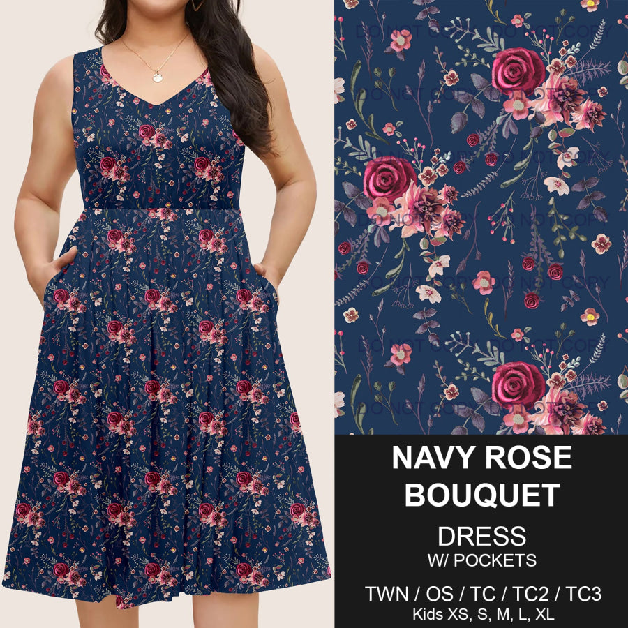 Preorder Custom Pocket Dresses - Navy Rose Bouquet - Closes 14 Mar - ETA mid Jun 2025 Dresses