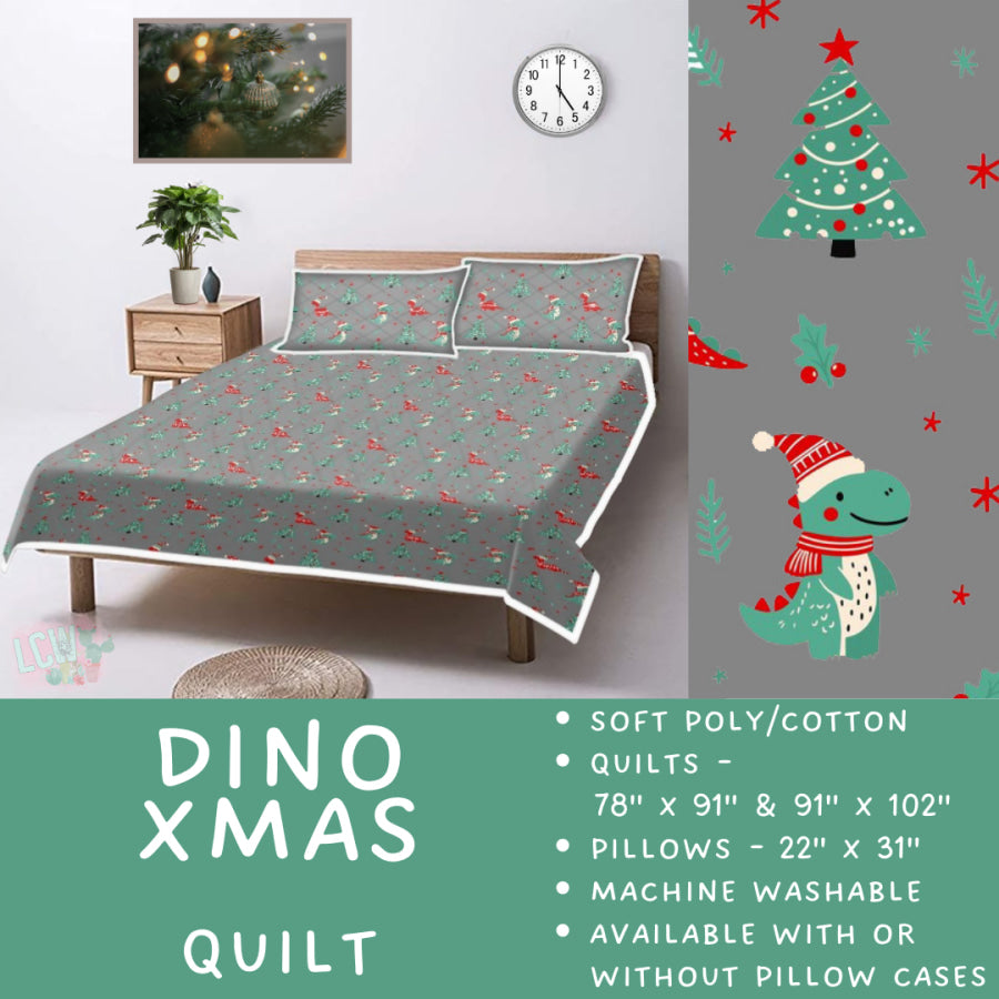Preorder Custom Quilt / Sham Dino Xmas Closes 10 Sep ETA late Nov 2025 Quilts & Comforters