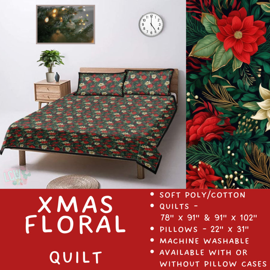 Preorder Custom Quilt / Sham Xmas Floral Closes 10 Sep ETA late Nov 2025 Quilts &amp; Comforters