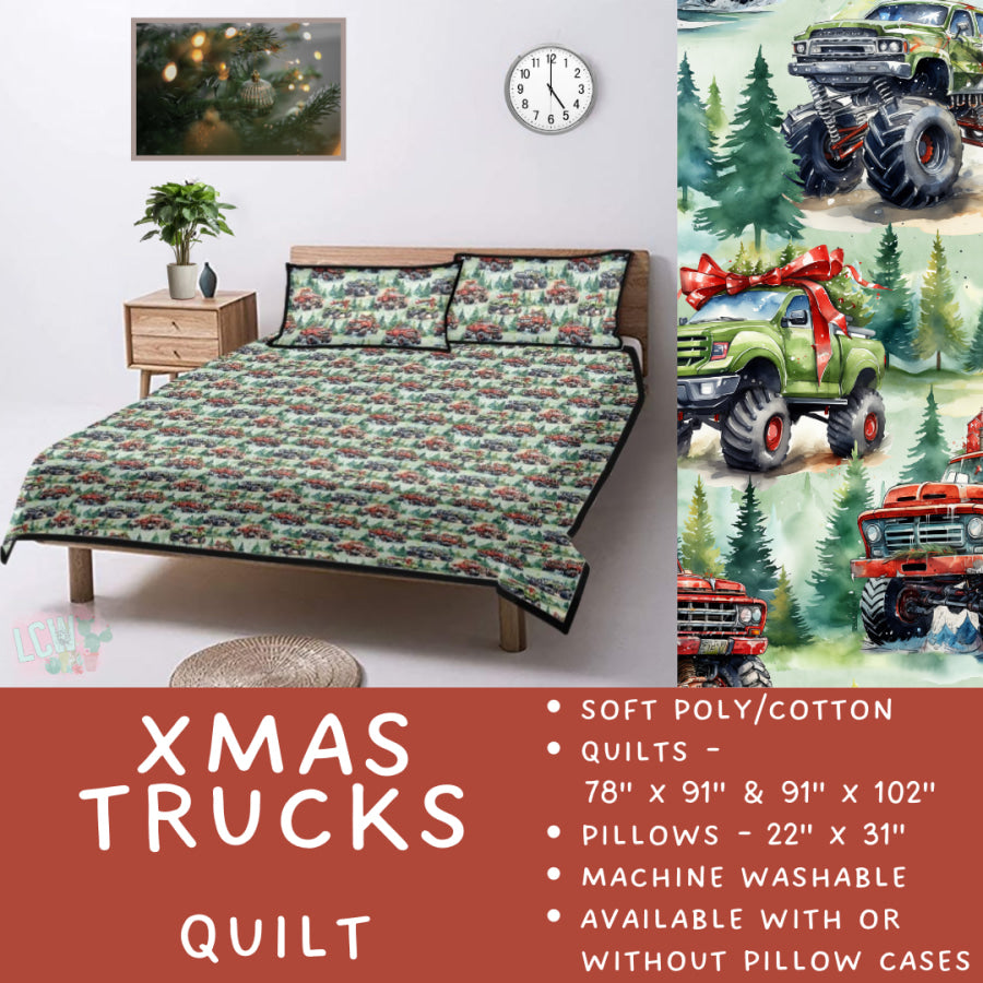 Preorder Custom Quilt / Sham Xmas Trucks Closes 10 Sep ETA late Nov 2025 Quilts & Comforters