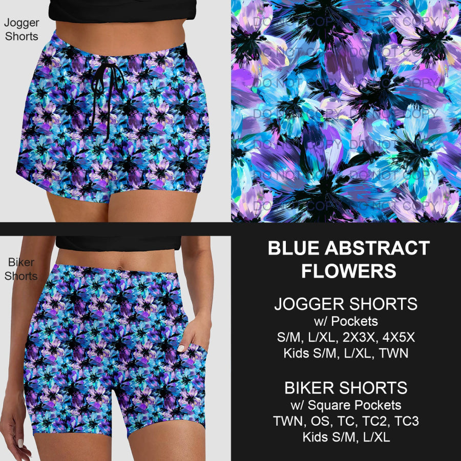 PREORDER Custom Shorts - Blue Abstract Flowers - Closes 30 Mar - ETA late Jun 2025 Loungewear