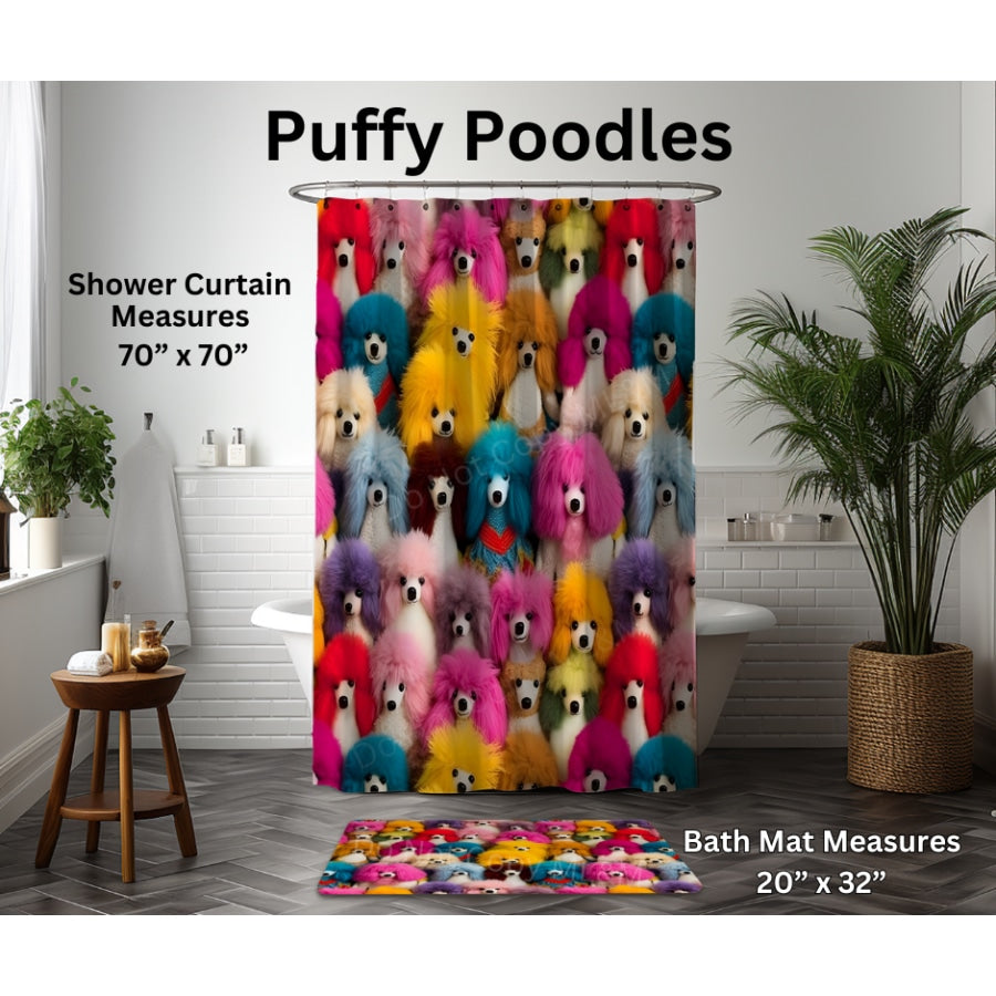 Preorder Custom Shower Curtain and Bath Mat - Puffy Poodles - Closes 29 Dec - ETA late Mar 2024 Shower Curtains and Bath Mats
