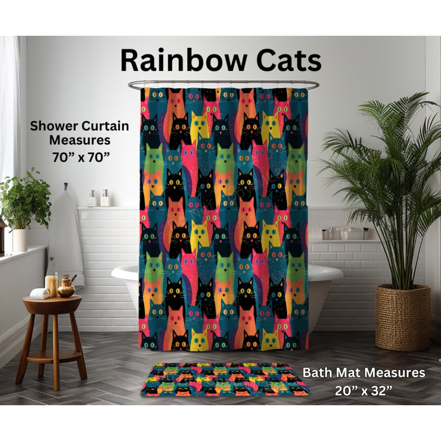 Preorder Custom Shower Curtain and Bath Mat - Rainbow Cats - Closes 29 Dec - ETA late Mar 2024 Shower Curtains and Bath Mats