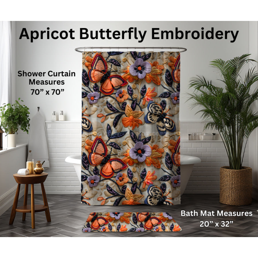 Preorder Custom Shower Curtain / Bath Mat - Apricot Butterfly Embroidery - Closes 6 Jan - ETA late Apr 2025 Shower Curtains and Bath Mats