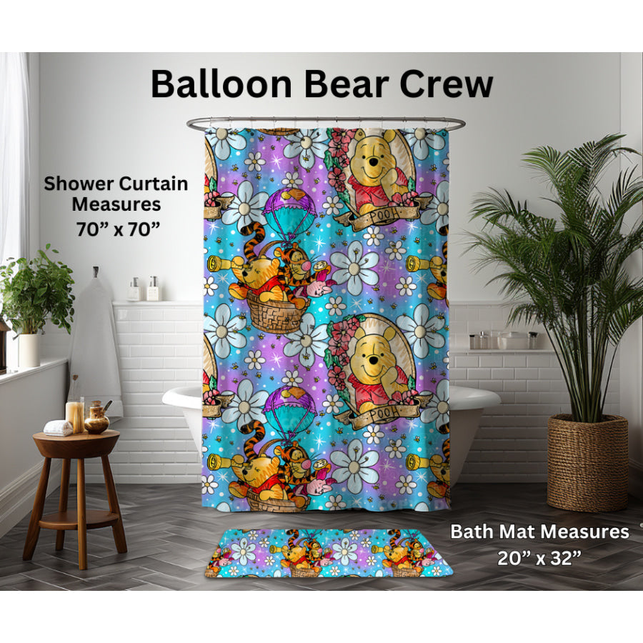 Preorder Custom Shower Curtain / Bath Mat - Balloon Bear Crew - Closes 6 Jan - ETA late Apr 2025 Shower Curtains and Bath Mats