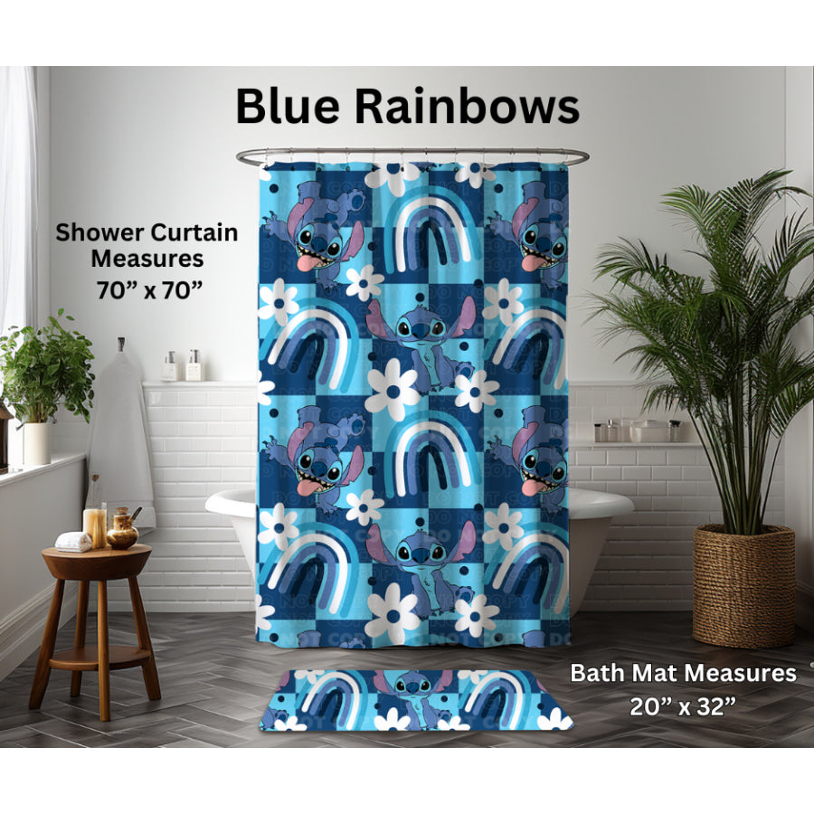 Preorder Custom Shower Curtain / Bath Mat - Blue Rainbows - Closes 6 Jan - ETA late Apr 2025 Shower Curtains and Bath Mats