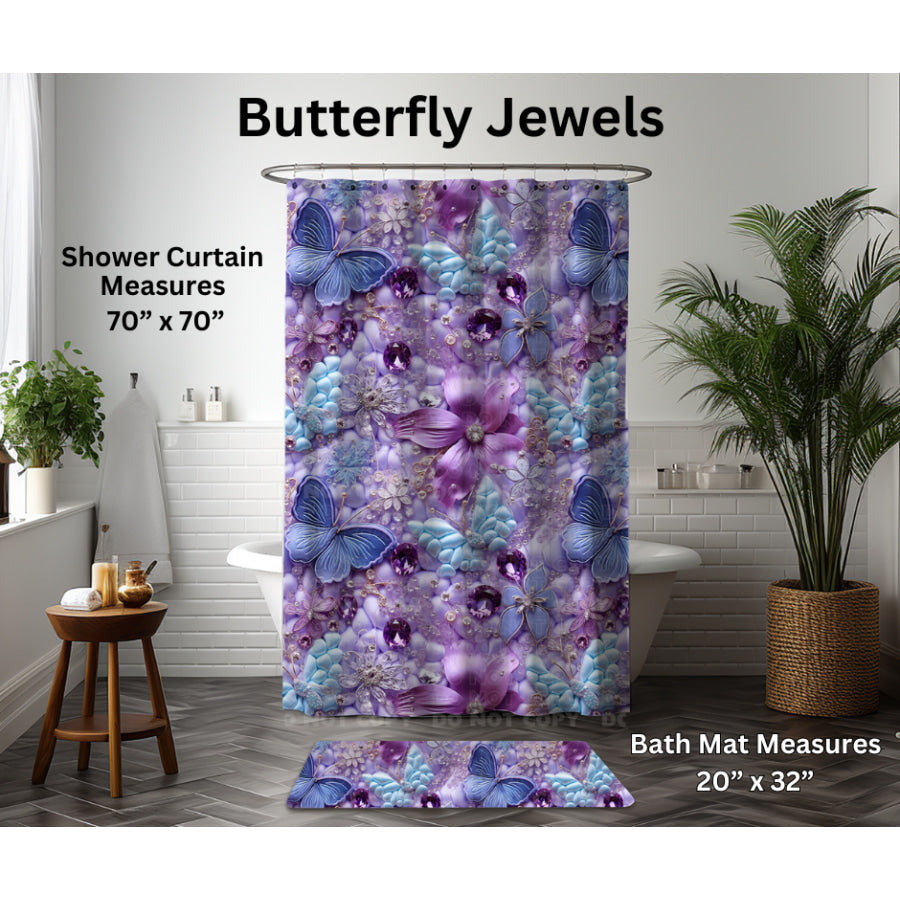 Preorder Custom Shower Curtain / Bath Mat - Butterfly Jewels - Closes 6 Jan - ETA late Apr 2025 Shower Curtains and Bath Mats