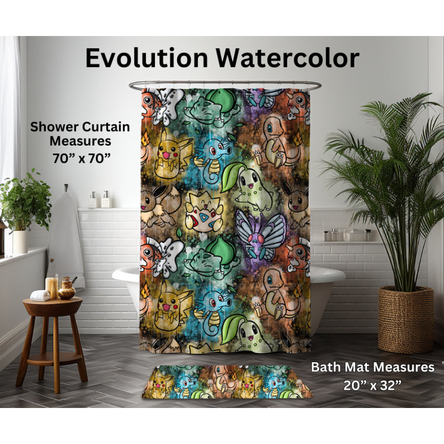 Preorder Custom Shower Curtain / Bath Mat - Evolution Watercolour - Closes 6 Jan - ETA late Apr 2025 Shower Curtains and Bath Mats