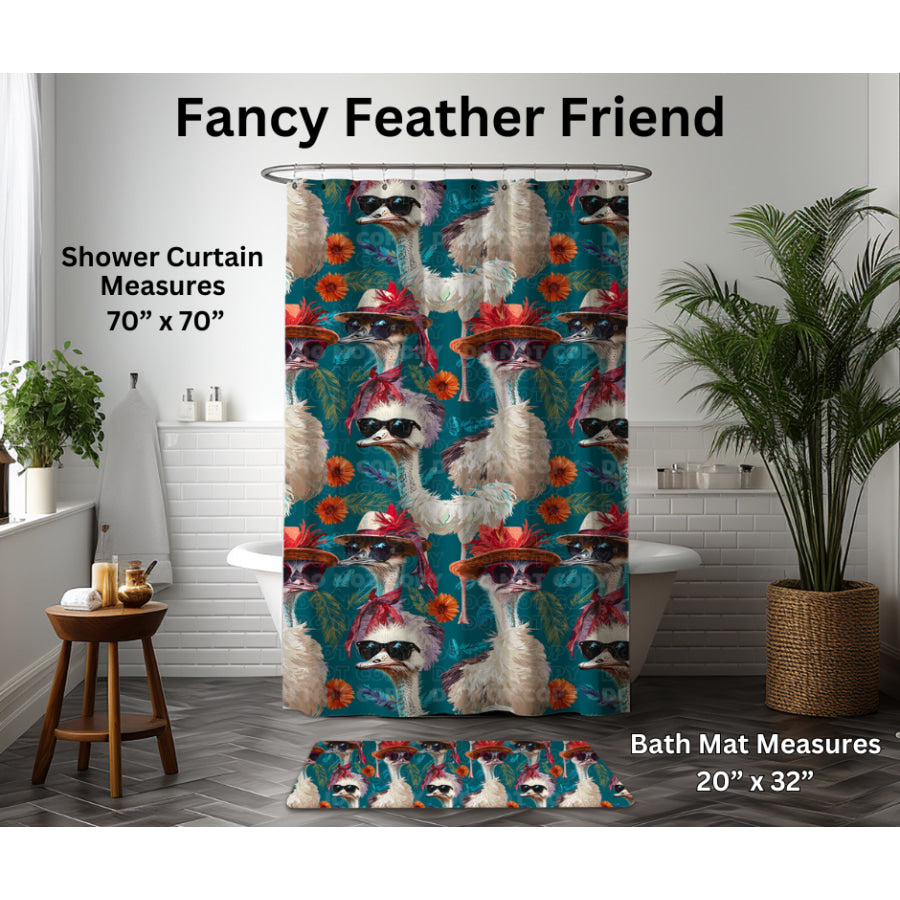 Preorder Custom Shower Curtain / Bath Mat - Fancy Feather Friend - Closes 6 Jan - ETA late Apr 2025 Shower Curtains and Bath Mats